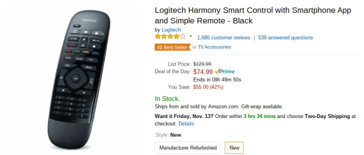 Fotografía - [Offre Alerte] ramasser une Logitech Harmony Remote Smart Control Pour 75 $ (55 $ de rabais) sur Amazon Aujourd'hui seulement